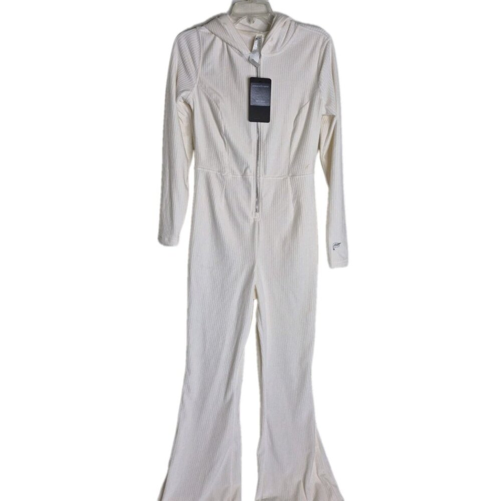 Fabletics Cream Ribbed Hooded Jumpsuit